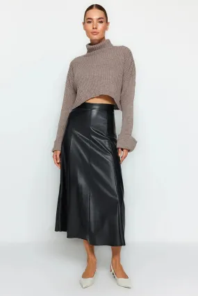 Black Faux Leather High Waist Maxi Skirt