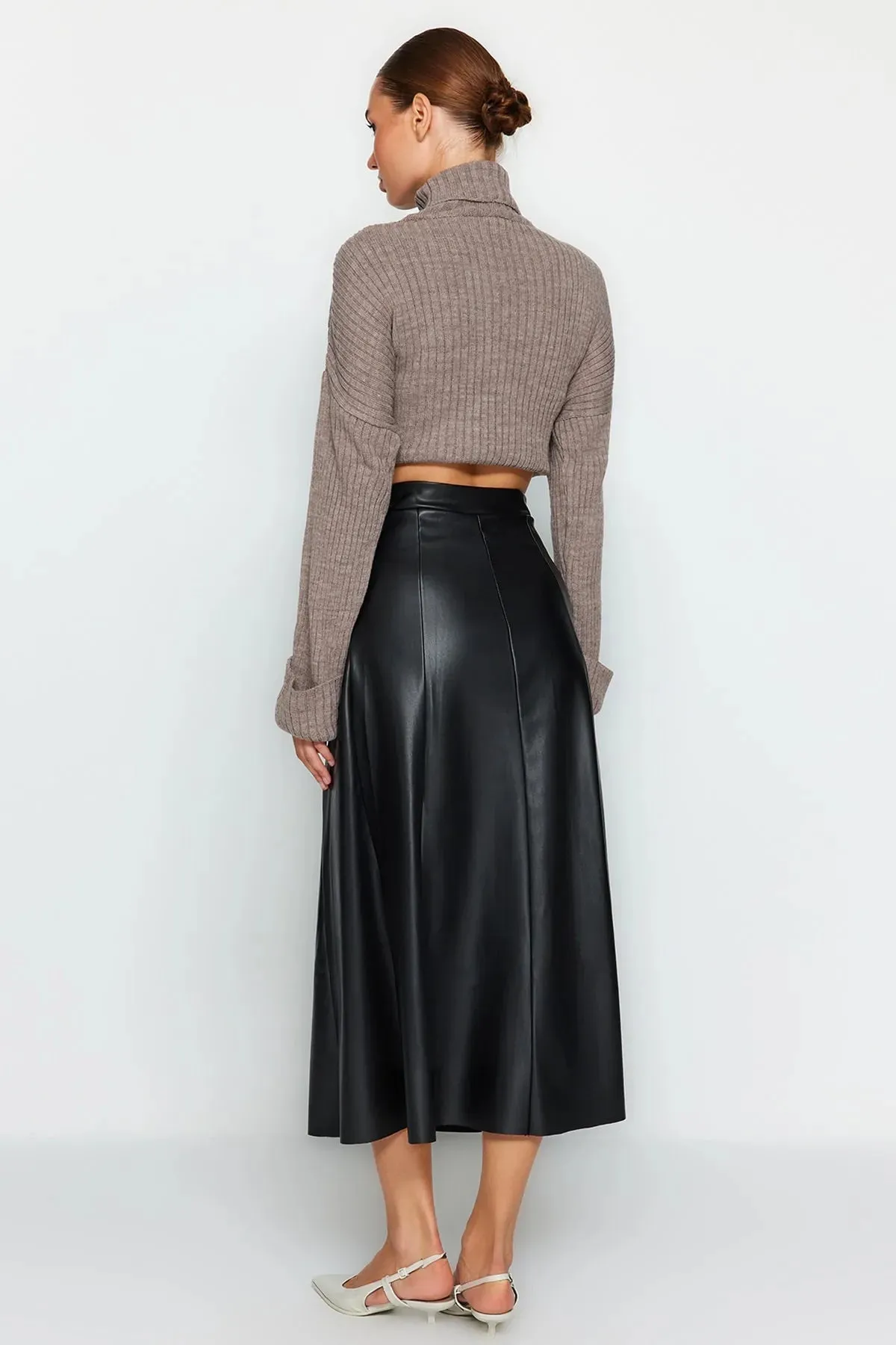 Black Faux Leather High Waist Maxi Skirt