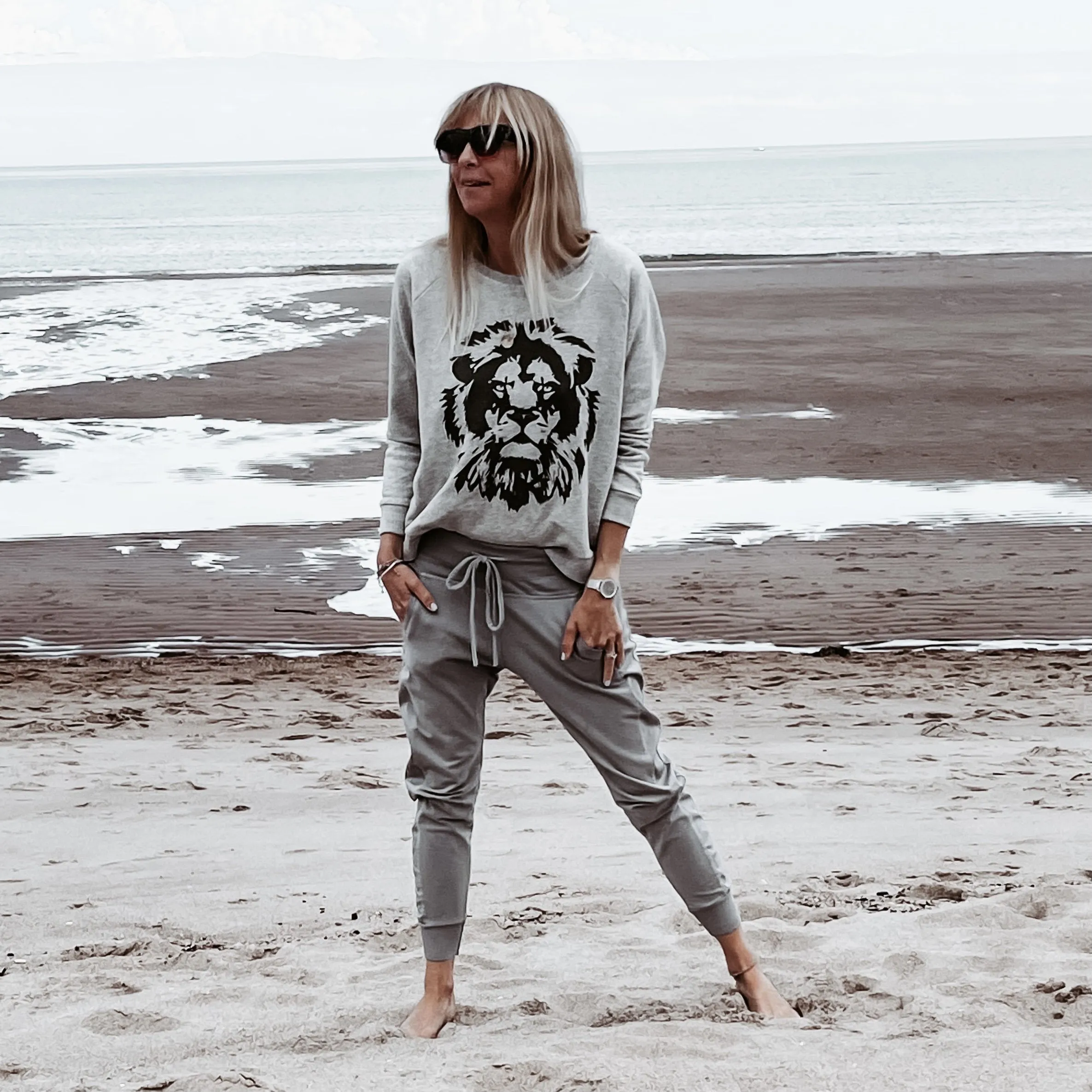 Black lion on heather grey sweatshirt *unisex fit*