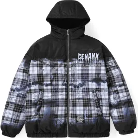 Black Plaid Color Block Down Jacket