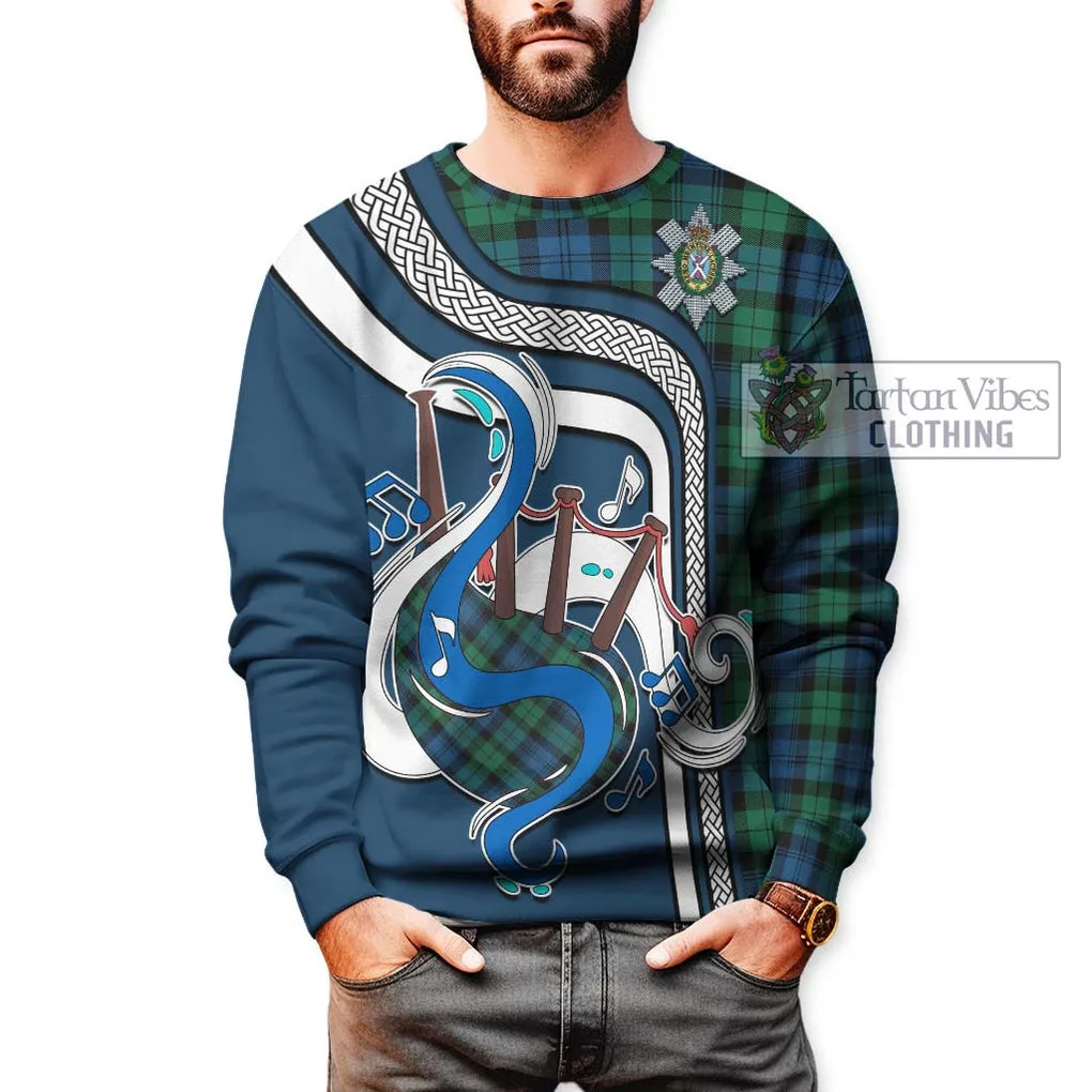 Black Watch Ancient Tartan Sweatshirt with Epic Bagpipe Style