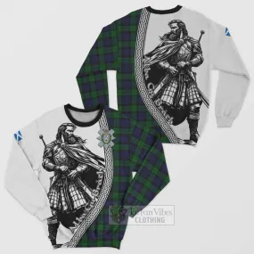 Black Watch Tartan Clan Crest Sweatshirt with Highlander Warrior Celtic Style