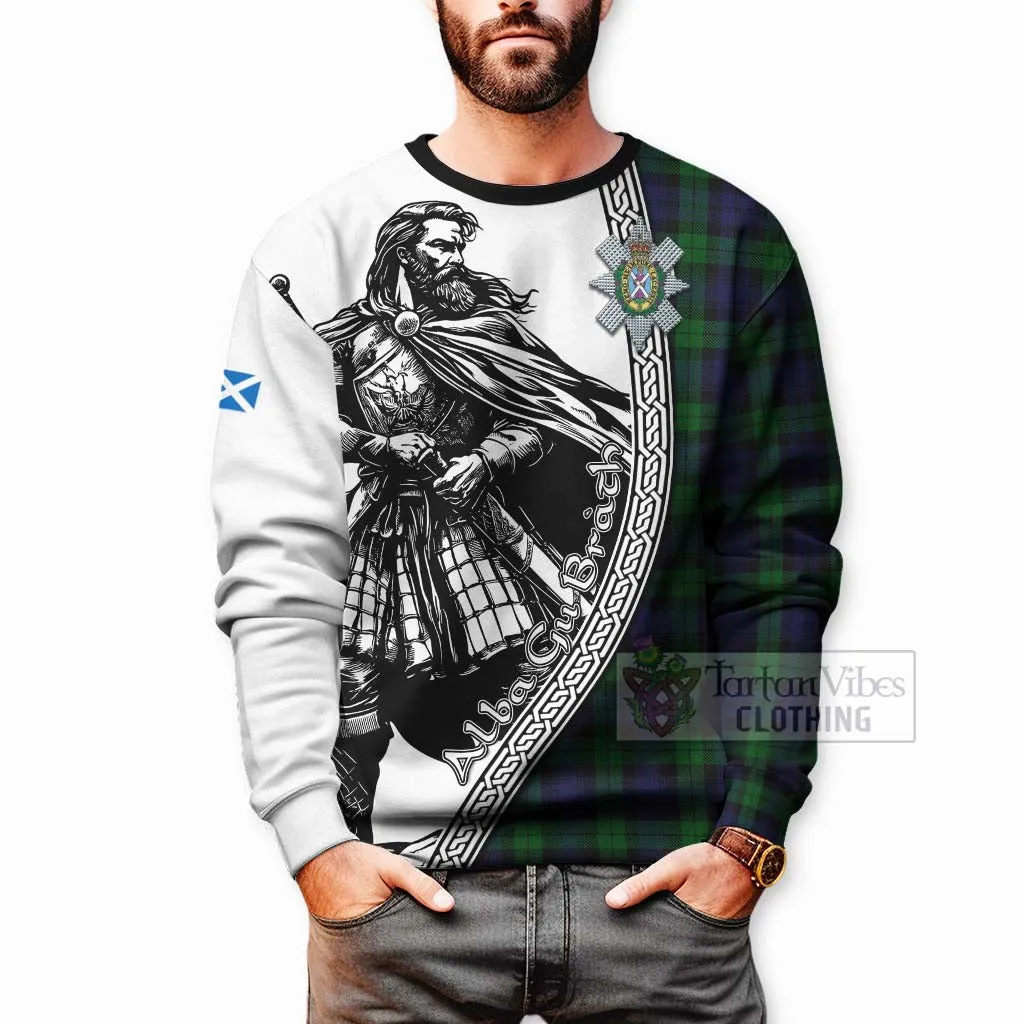 Black Watch Tartan Clan Crest Sweatshirt with Highlander Warrior Celtic Style