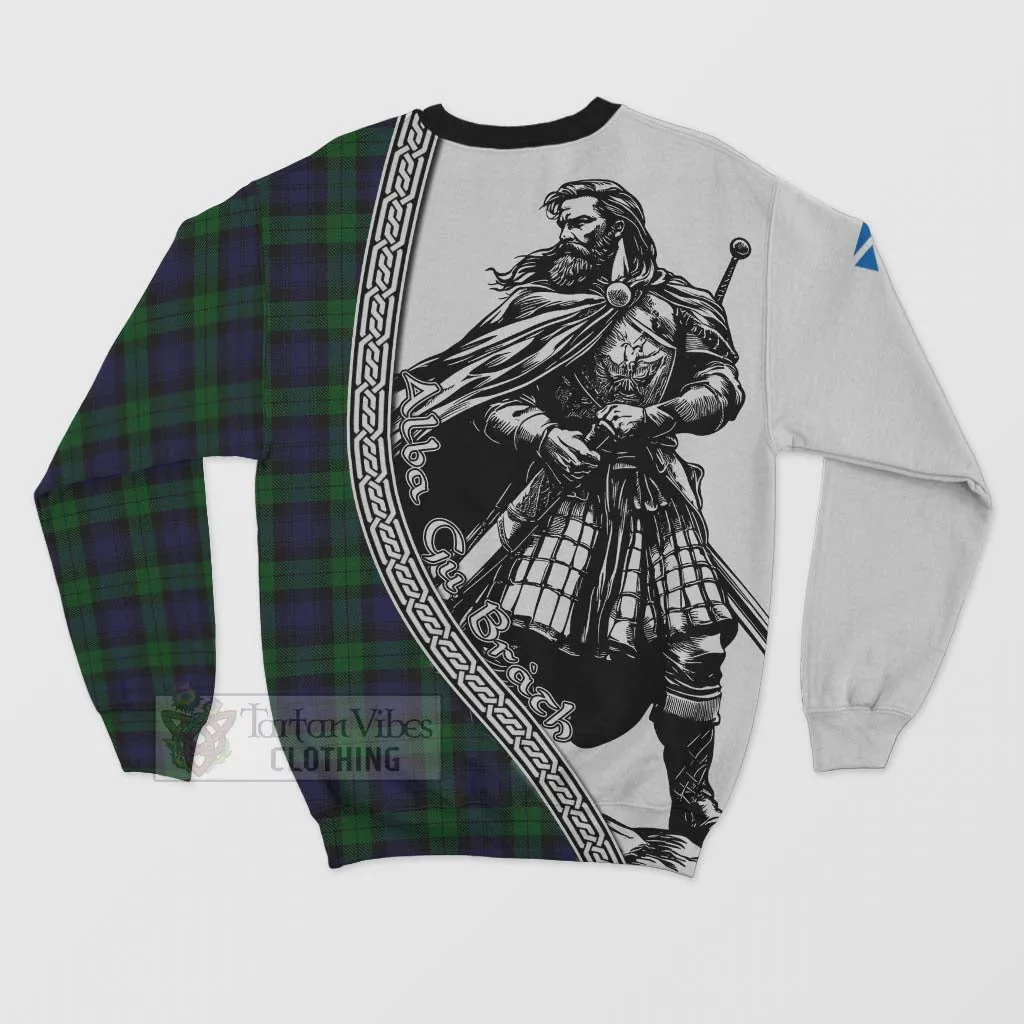 Black Watch Tartan Clan Crest Sweatshirt with Highlander Warrior Celtic Style