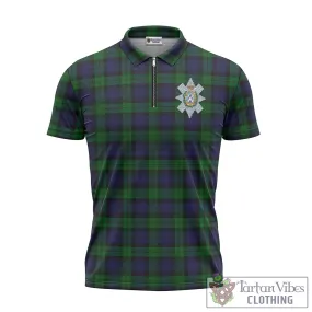 Black Watch Tartan Zipper Polo Shirt with Family Crest