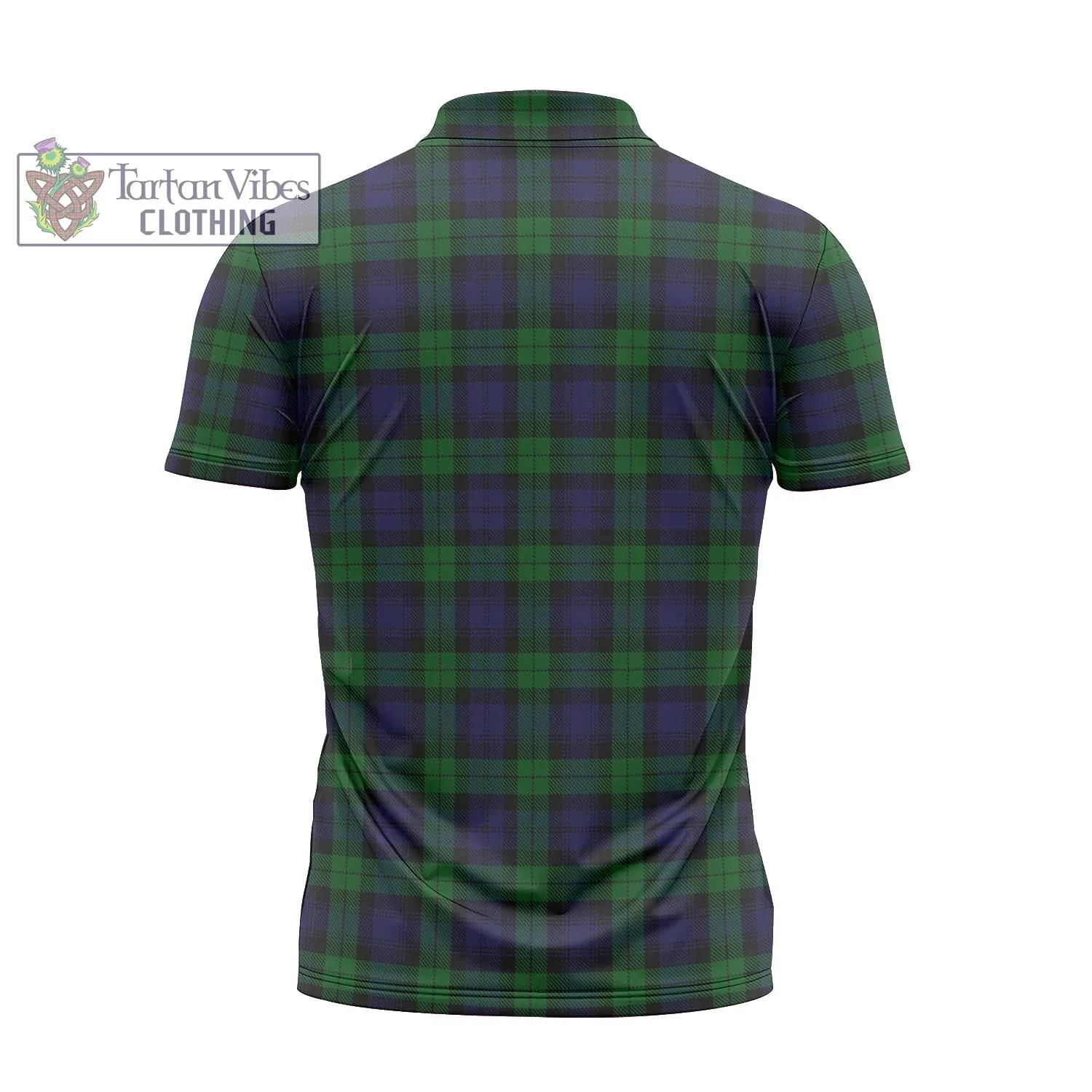 Black Watch Tartan Zipper Polo Shirt with Family Crest