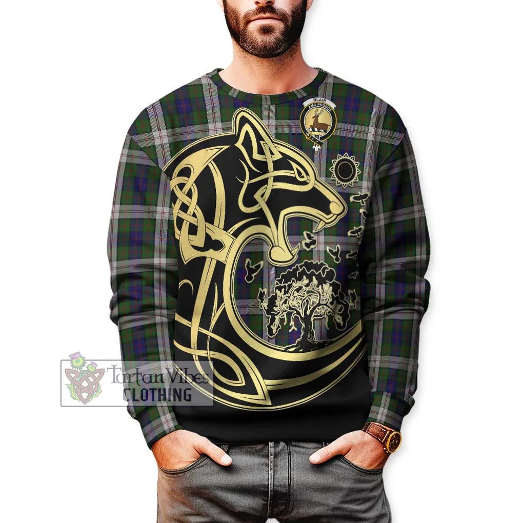 Blair Dress Tartan Sweatshirt with Family Crest Celtic Wolf Style