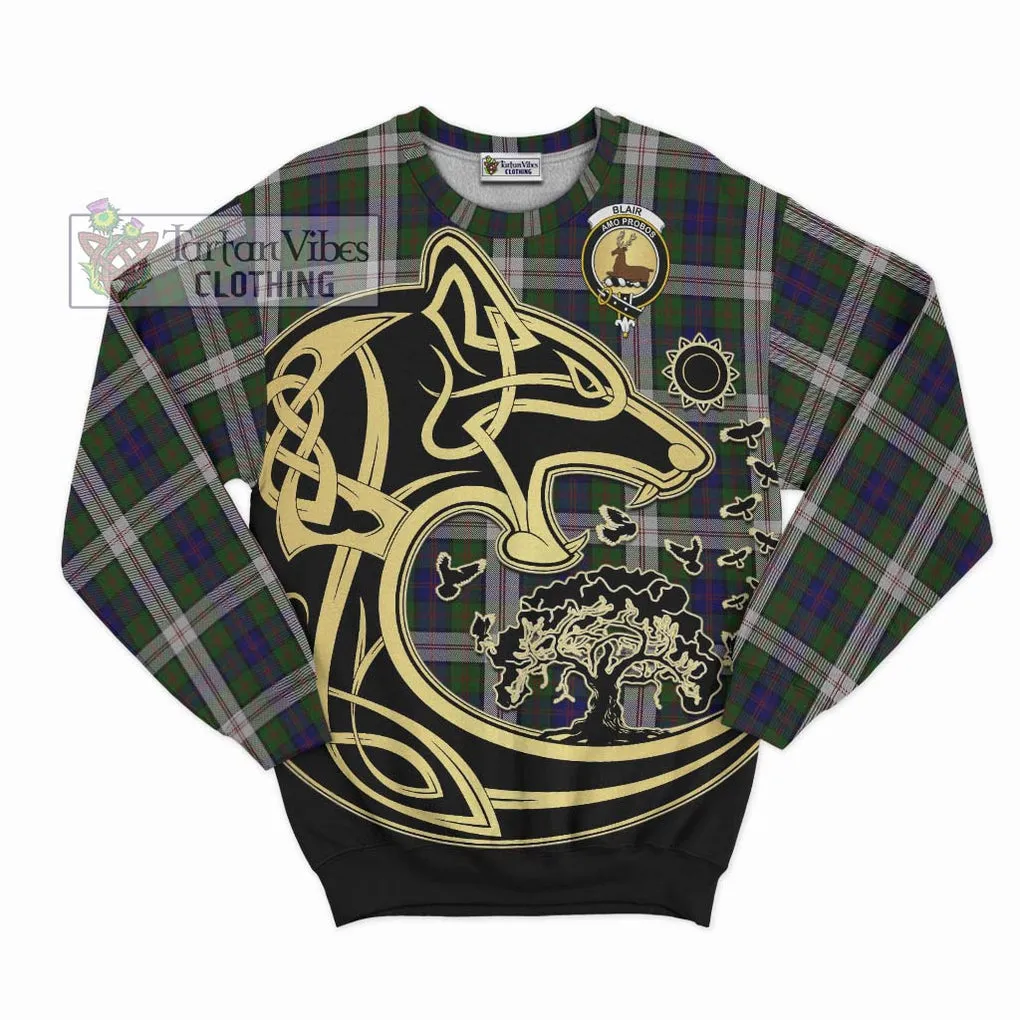 Blair Dress Tartan Sweatshirt with Family Crest Celtic Wolf Style