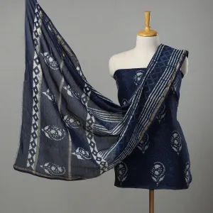 Blue - 3pc Chanderi Silk Indigo Bagru Print Dress Material 10