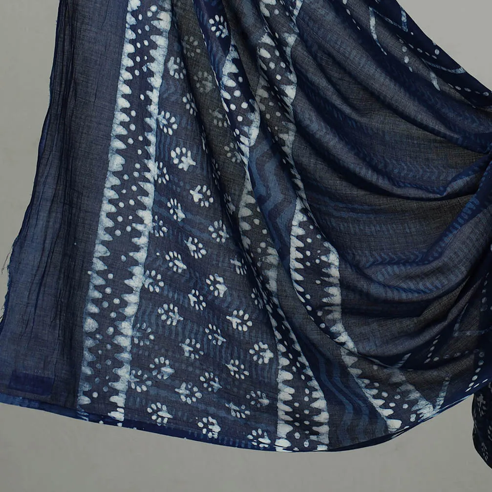 Blue - 3pc Cotton Indigo Bagru Print Dress Material Set 07