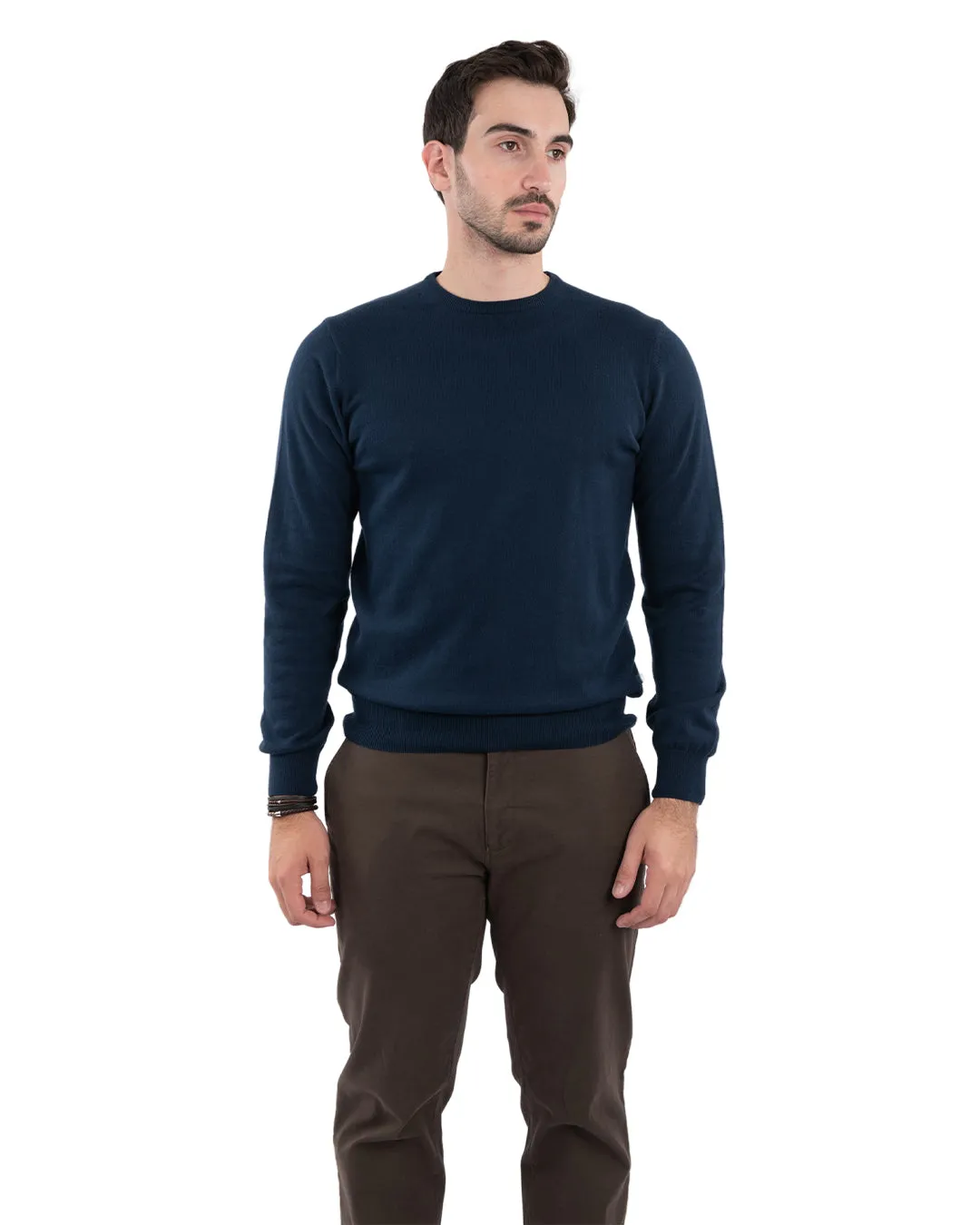 Blue Cotton Cashmere Crew Neck Jumper