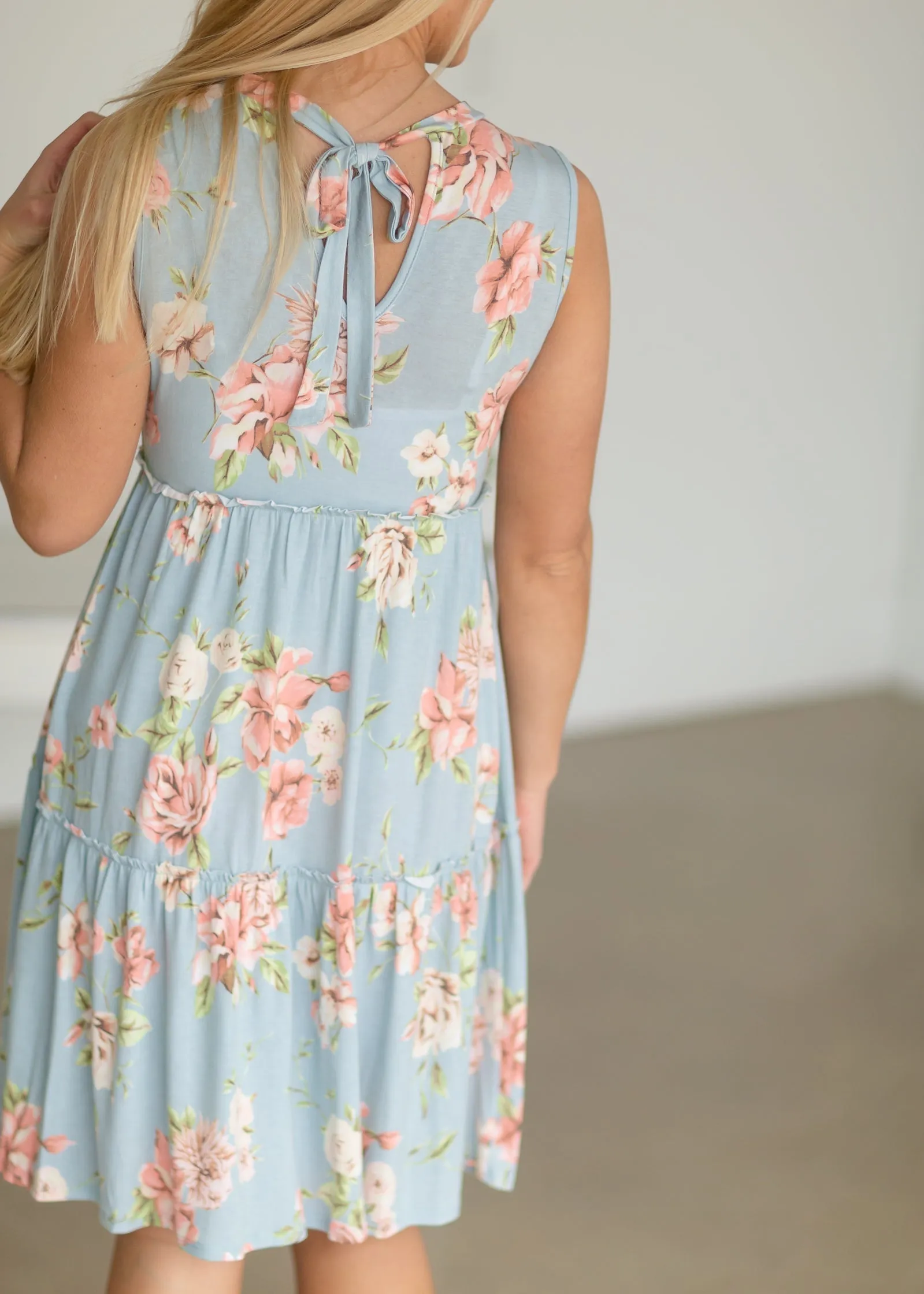 Blue Floral Sleeveless Midi Dress - FINAL SALE