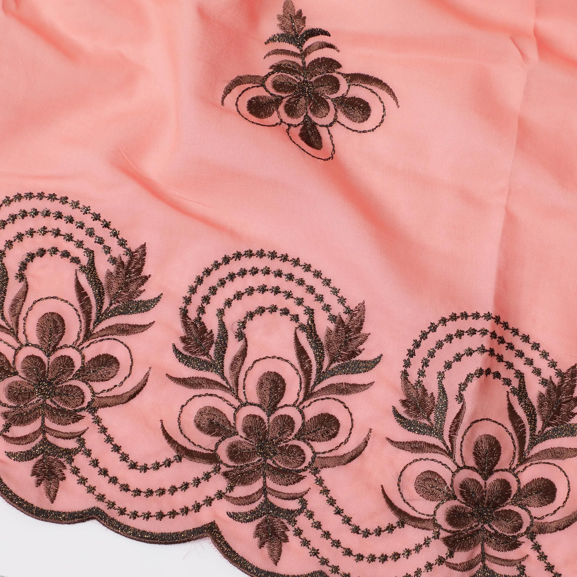 Blush Pink Cotton Voile with Elegant Black Embroidery for Sudanese Thobe - 140cm x 4.5 Mtrs piece-D18589