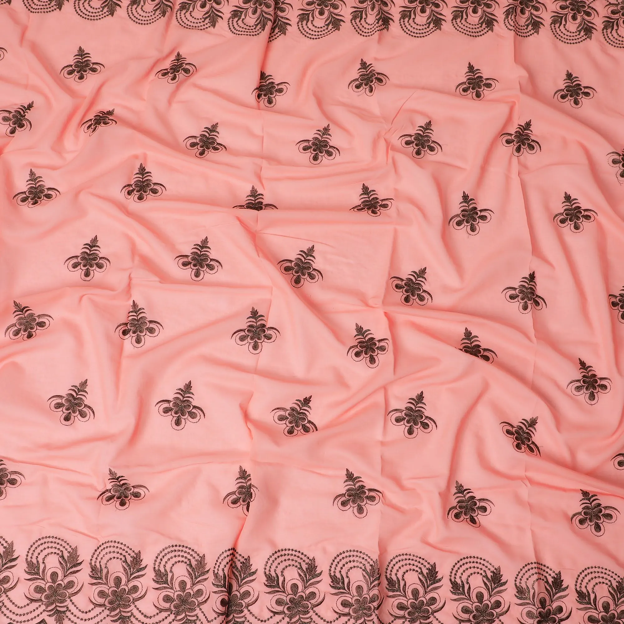 Blush Pink Cotton Voile with Elegant Black Embroidery for Sudanese Thobe - 140cm x 4.5 Mtrs piece-D18589