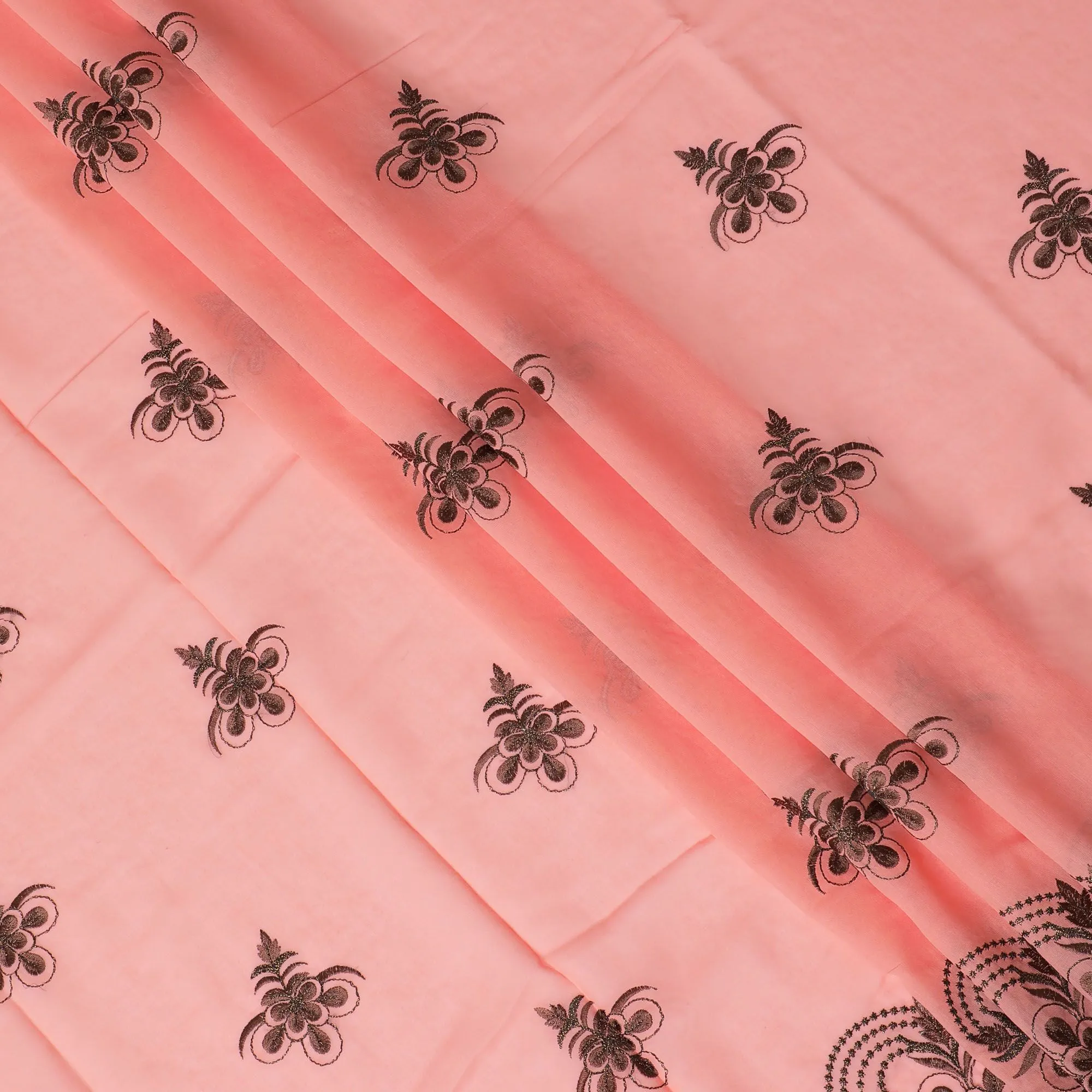 Blush Pink Cotton Voile with Elegant Black Embroidery for Sudanese Thobe - 140cm x 4.5 Mtrs piece-D18589