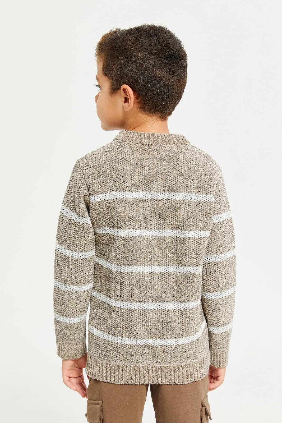 Boys Beige And Cream Chenille Pullover