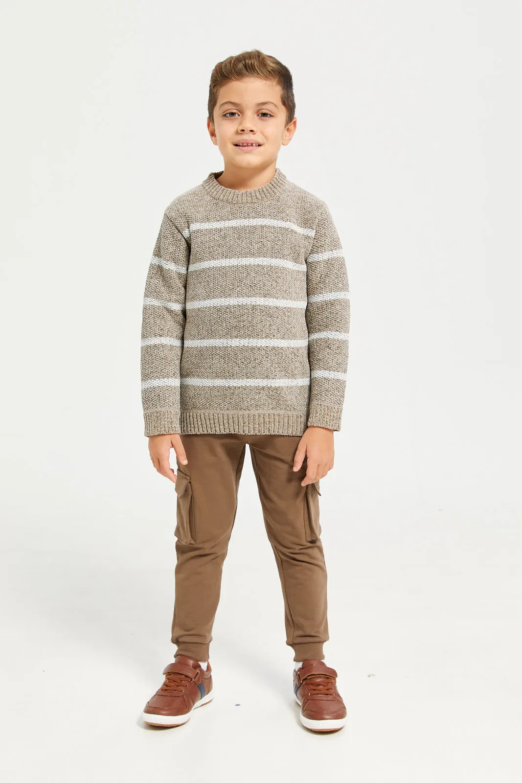 Boys Beige And Cream Chenille Pullover