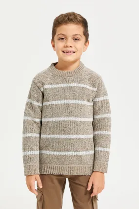 Boys Beige And Cream Chenille Pullover