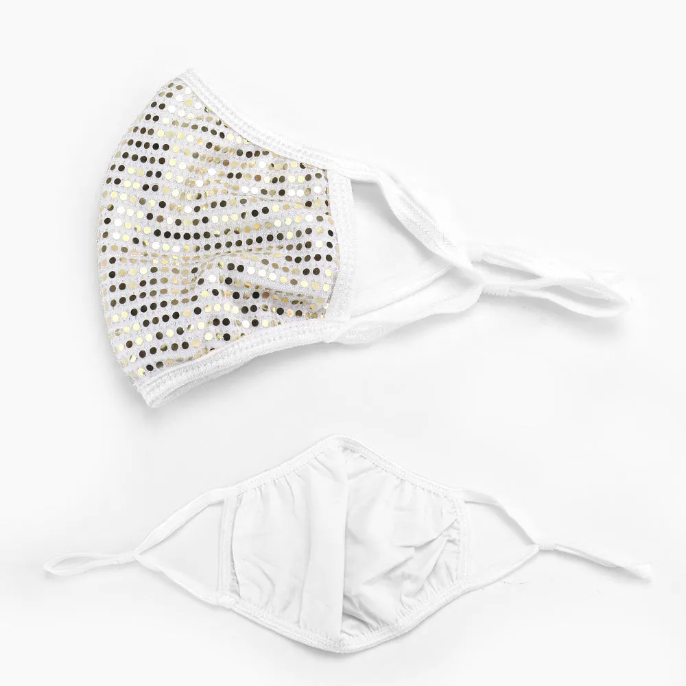 Brina Gold Sequin White Face Mask