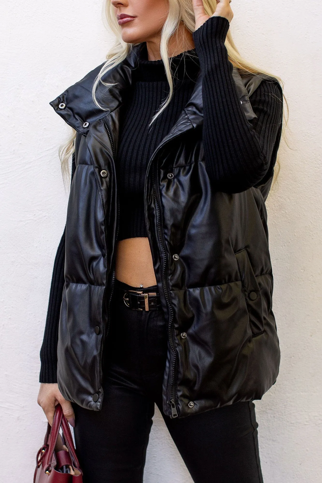 Britt Black Pleather Vest