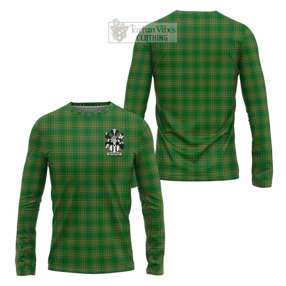 Brounker Irish Clan Tartan Long Sleeve T-Shirt with Coat of Arms