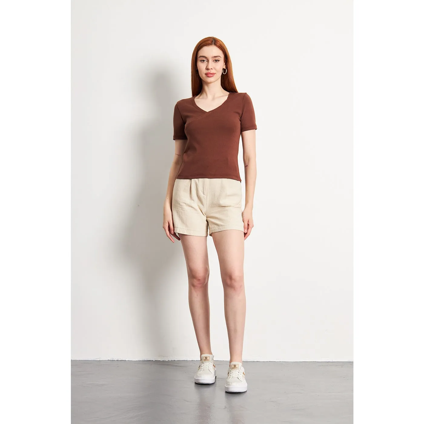 Brown Double Breasted Knit Top