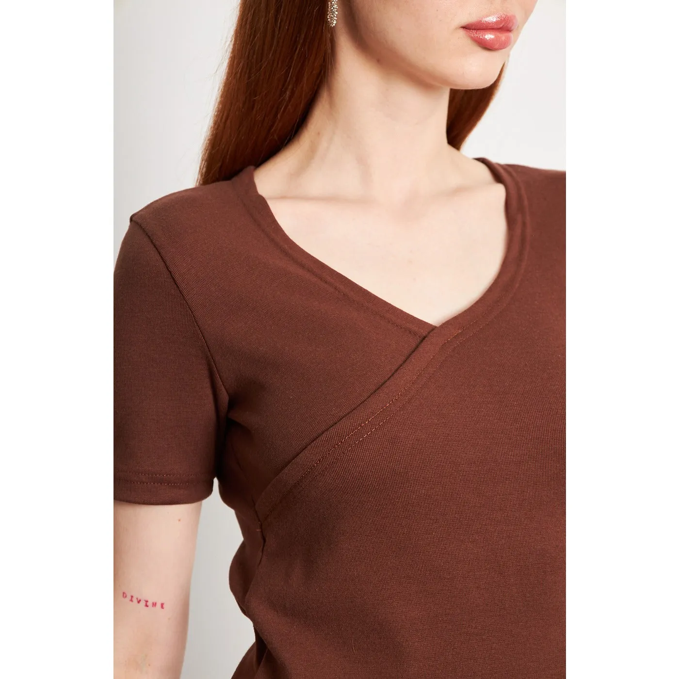 Brown Double Breasted Knit Top