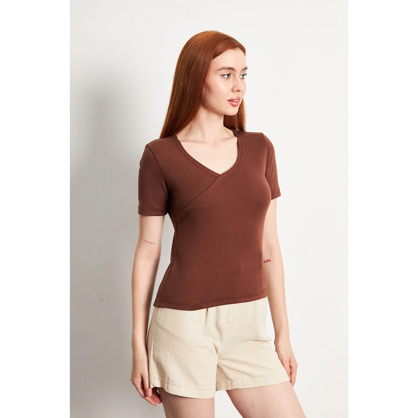 Brown Double Breasted Knit Top