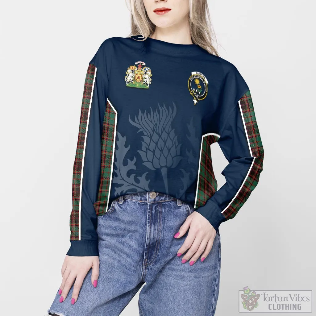 Buchan Ancient Tartan Sweatshirt with Family Crest and Scottish Thistle Vibes Sport Style