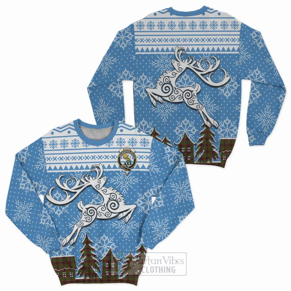 Buchan Clan Christmas Sweatshirt Celtic Reindeer Style