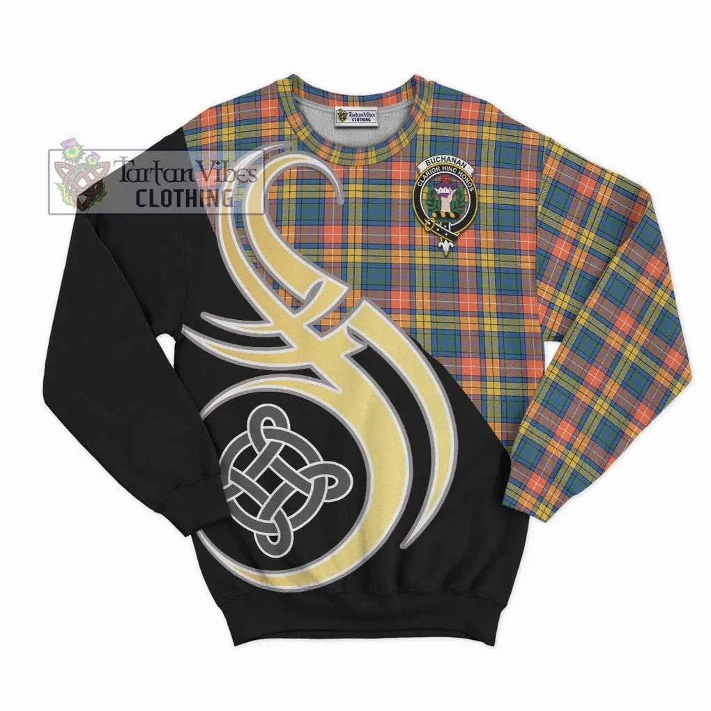 Buchanan Ancient Tartan Sweatshirt with Family Crest and Celtic Symbol Style