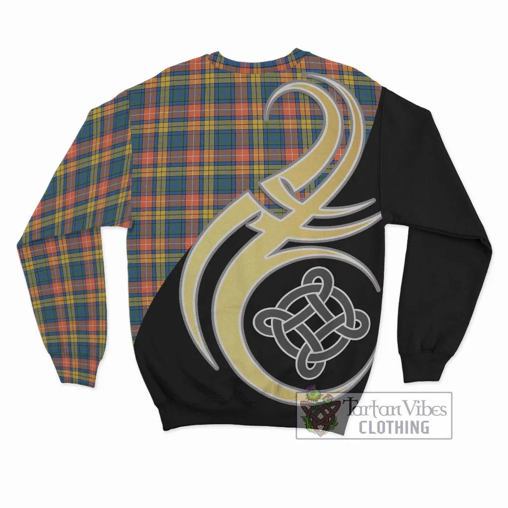 Buchanan Ancient Tartan Sweatshirt with Family Crest and Celtic Symbol Style