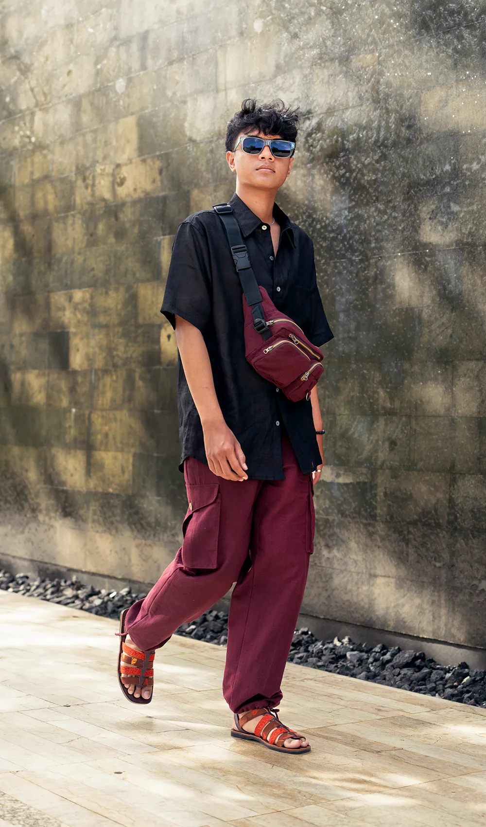 Burgundy Cotton Linen Cargo Pants, 3 sizes