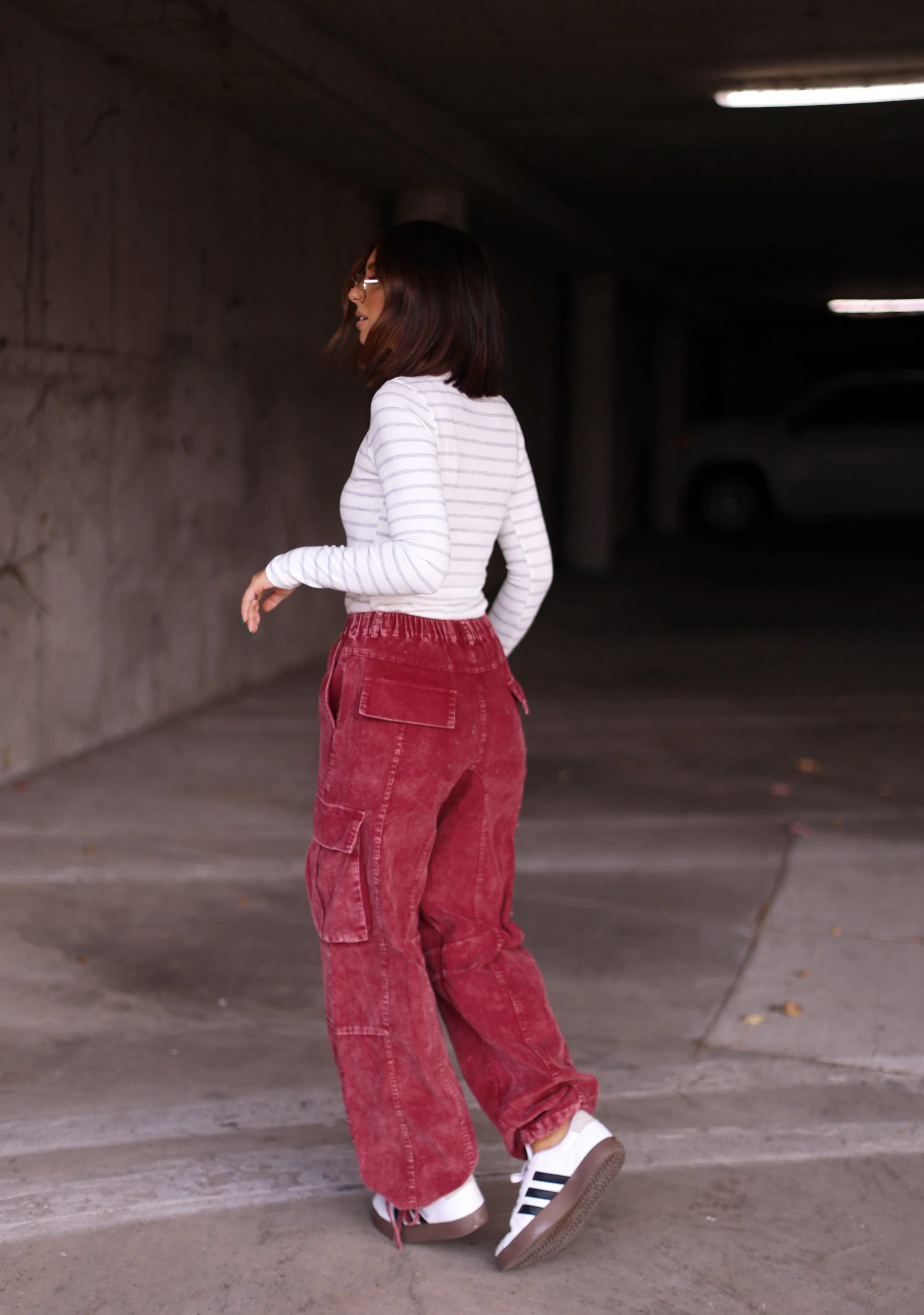 Burgundy Mineral Wash Cargo Pants