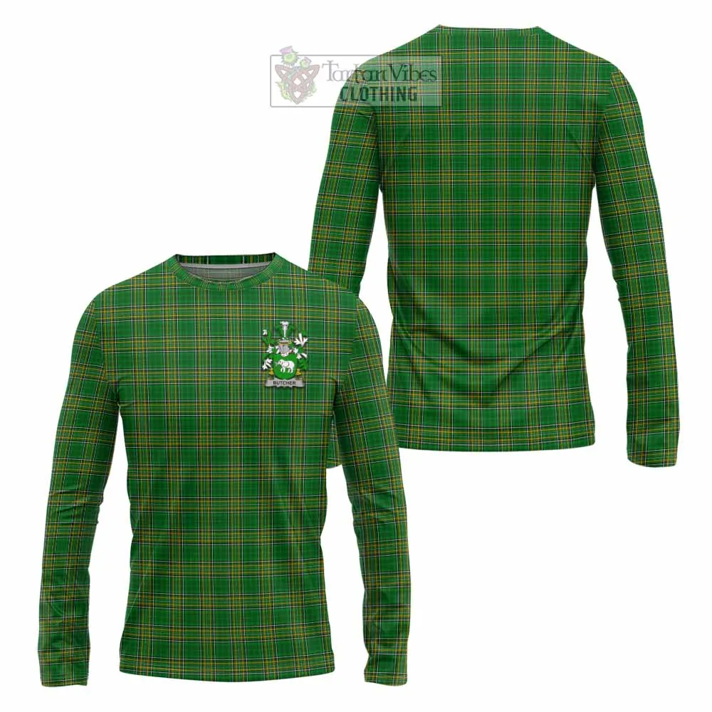 Butcher Irish Clan Tartan Long Sleeve T-Shirt with Coat of Arms