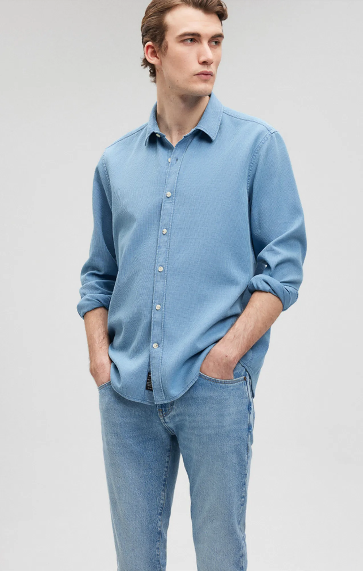 BUTTON-UP LONG SLEEVE SHIRT IN INDIGO