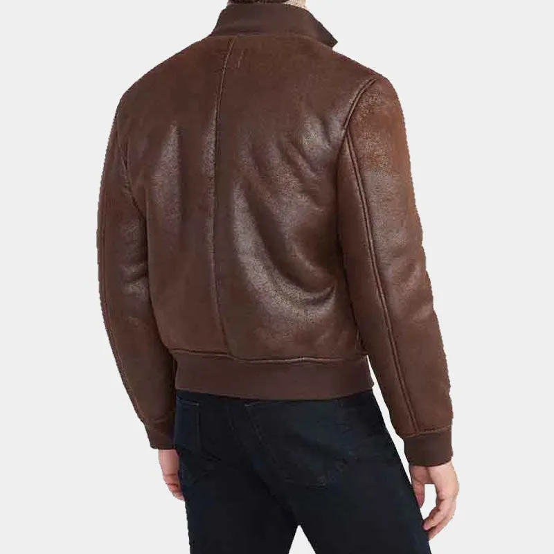 Buy Best Style Fashion Brown Vegan Leather Sherpa Lined Bomber Jacket