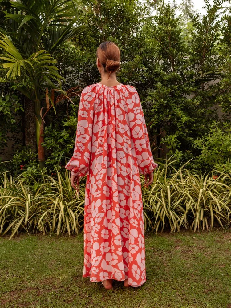 Calista Printed Crepe de Chine Silk Maxi Dress - Persimmon Poppy