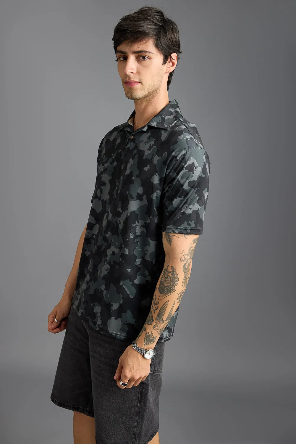 Camo Print Polo T-Shirt