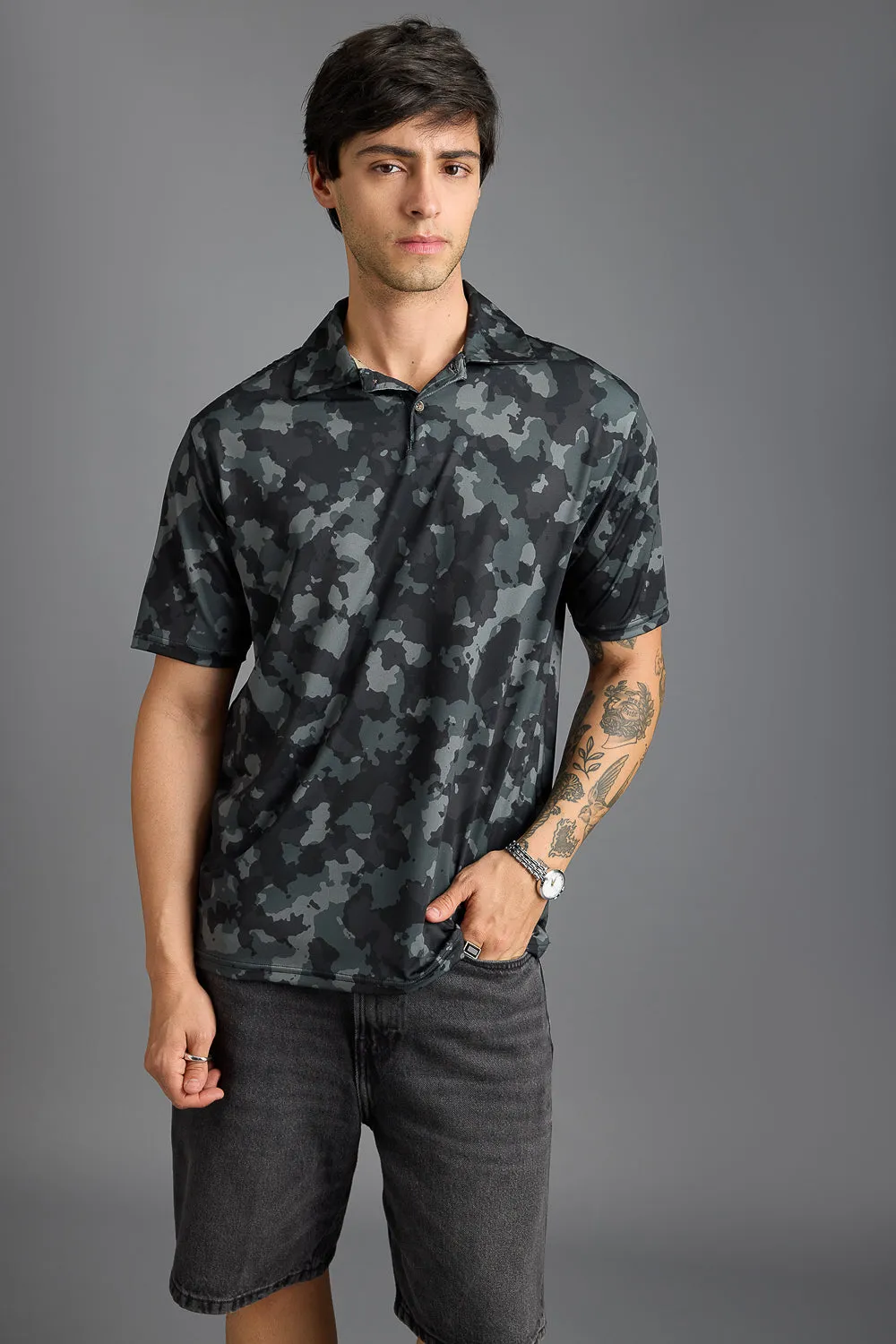 Camo Print Polo T-Shirt