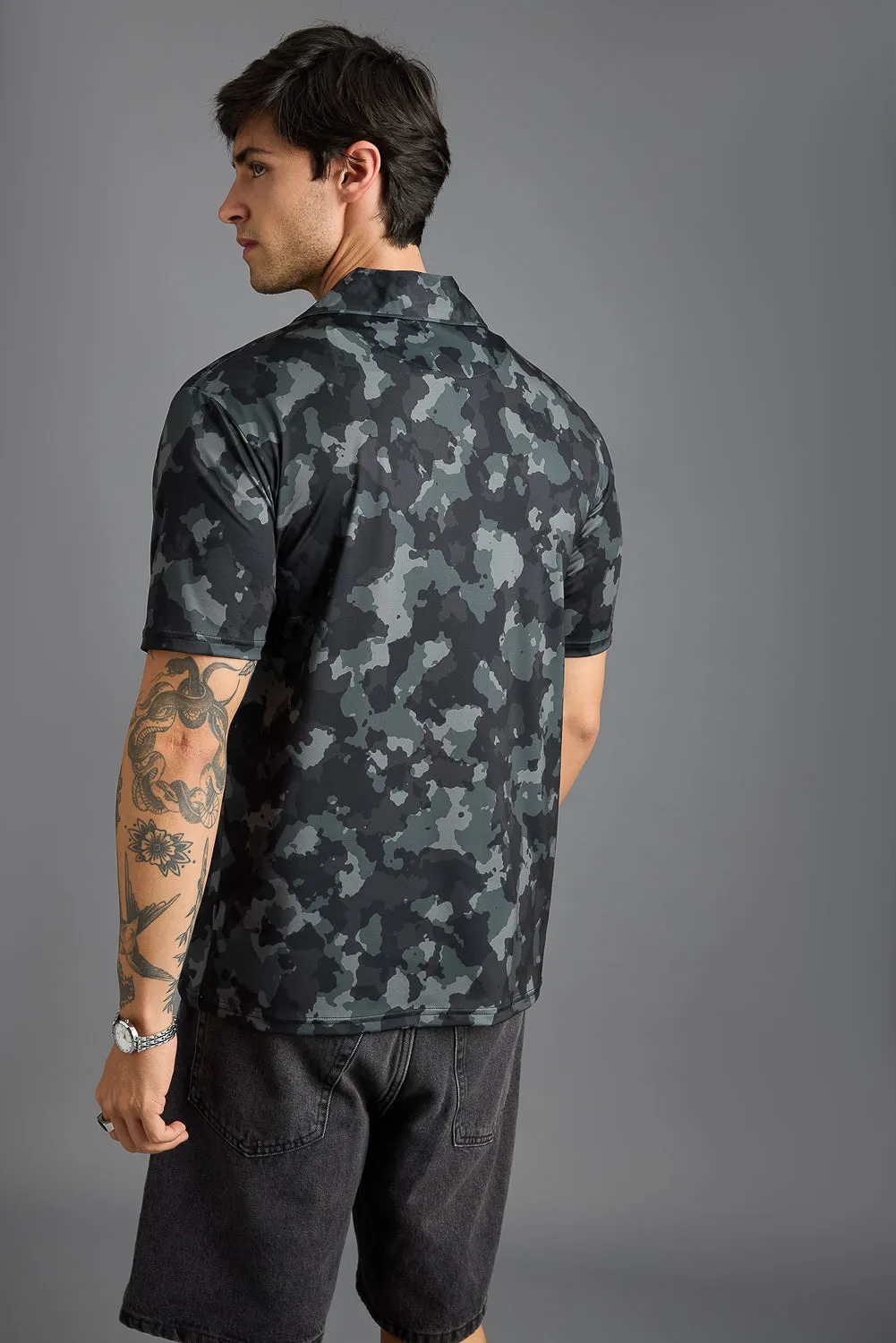 Camo Print Polo T-Shirt