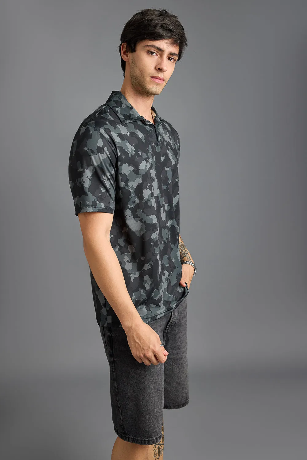 Camo Print Polo T-Shirt