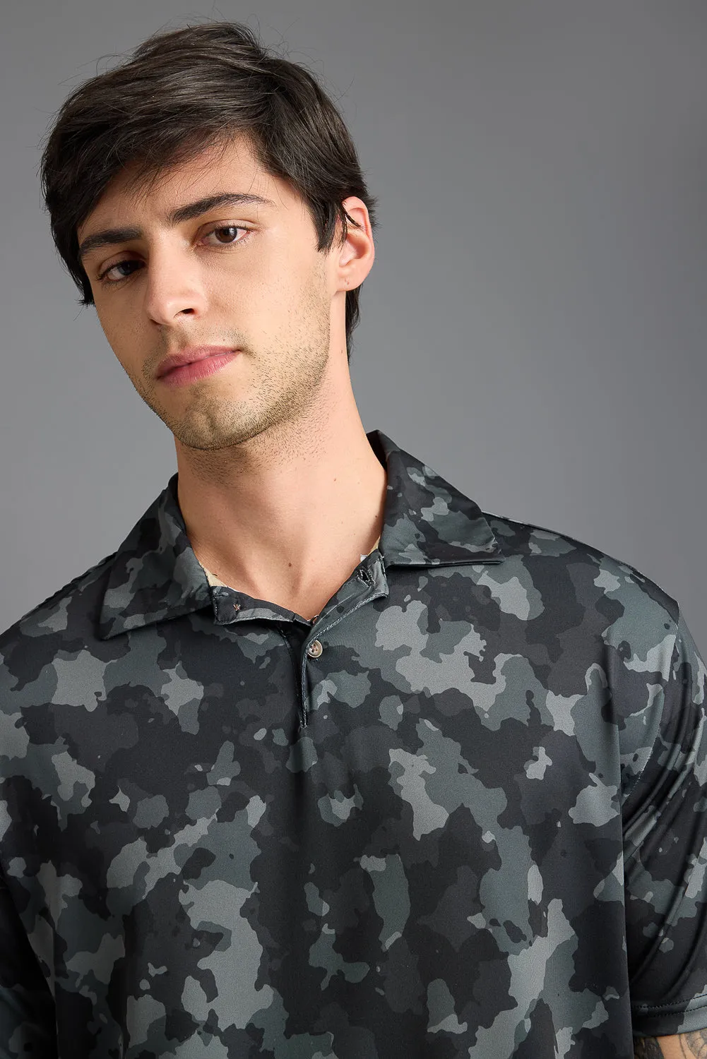 Camo Print Polo T-Shirt