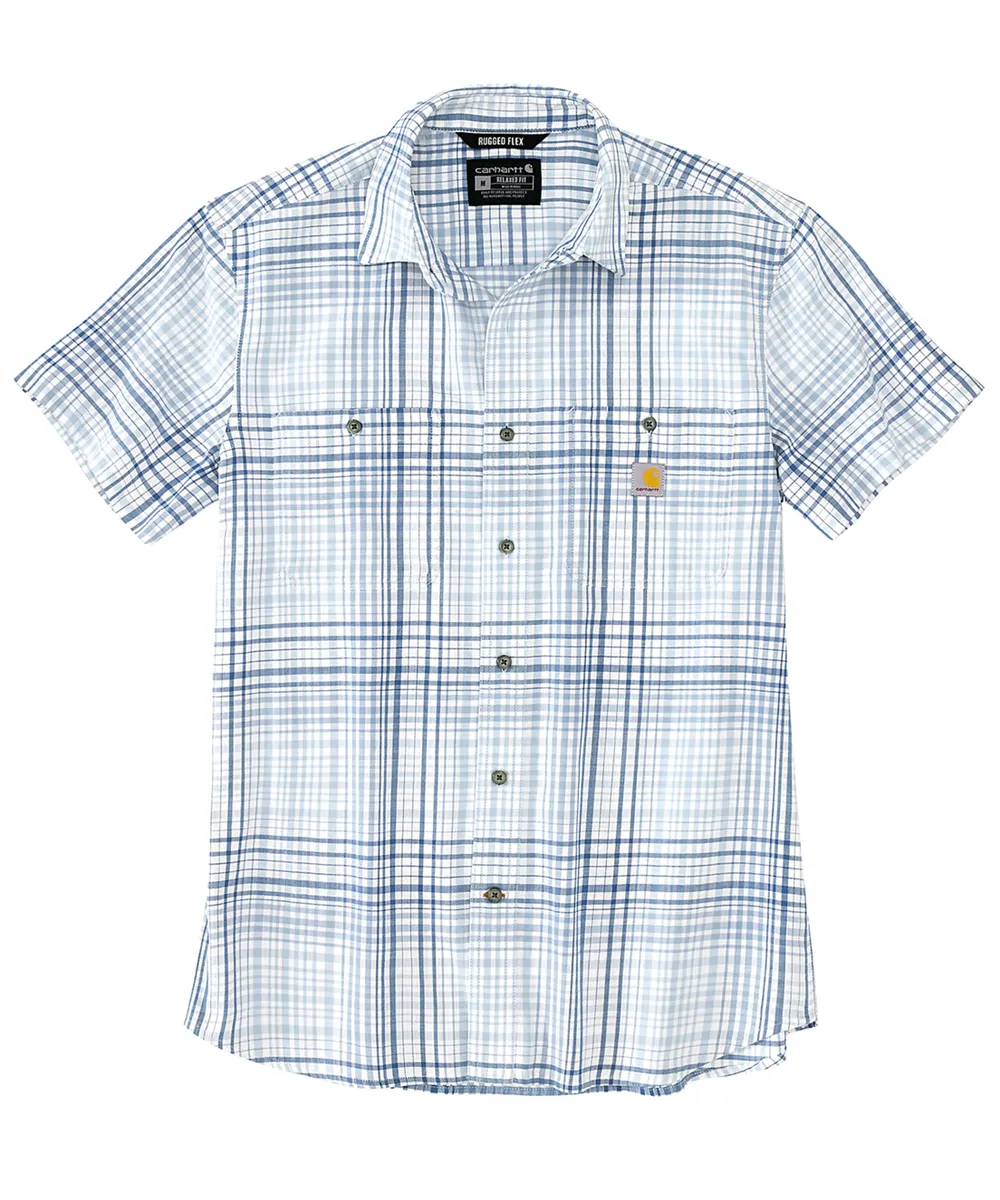 Carhartt Men's Rugged Flex Plaid Short Sleeve Shirt - Fog Blue