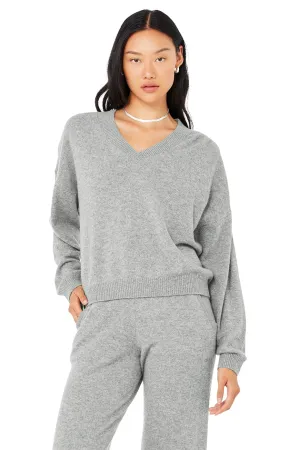 Cashmere Jet Set V-Neck Pullover - Dove Grey Heather