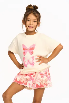 CHA Pink Butterflies Pullover Ivory and Shorts