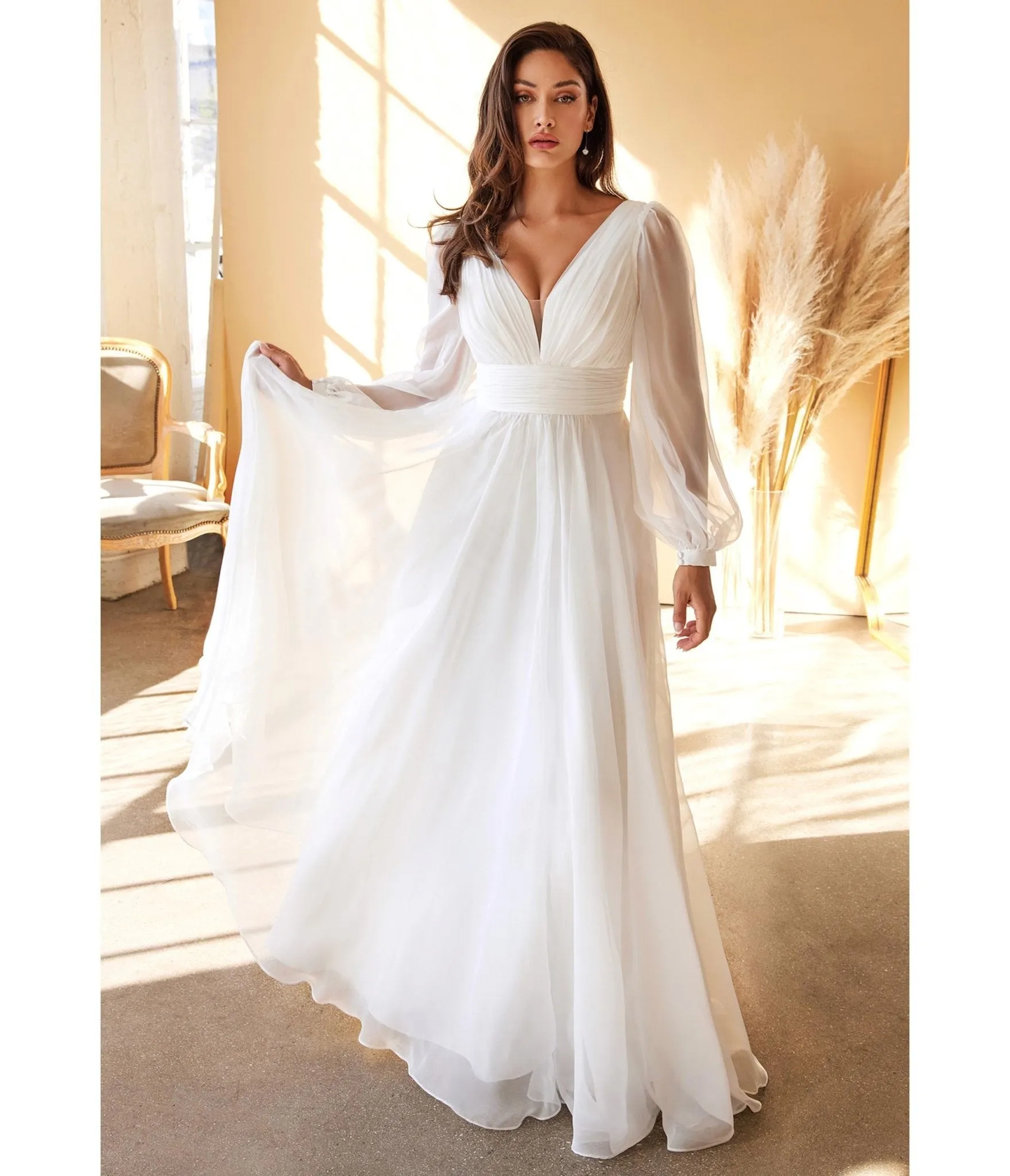 Cinderella Divine  White Chiffon Sleeve Goddess Bridal Gown