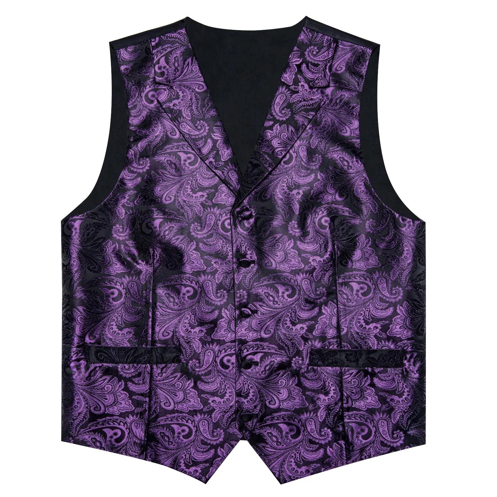 Classic Indigo Purple Luxury Paisley Jacquard Men's Collar Vest Tie Hanky Cufflinks Suit Set