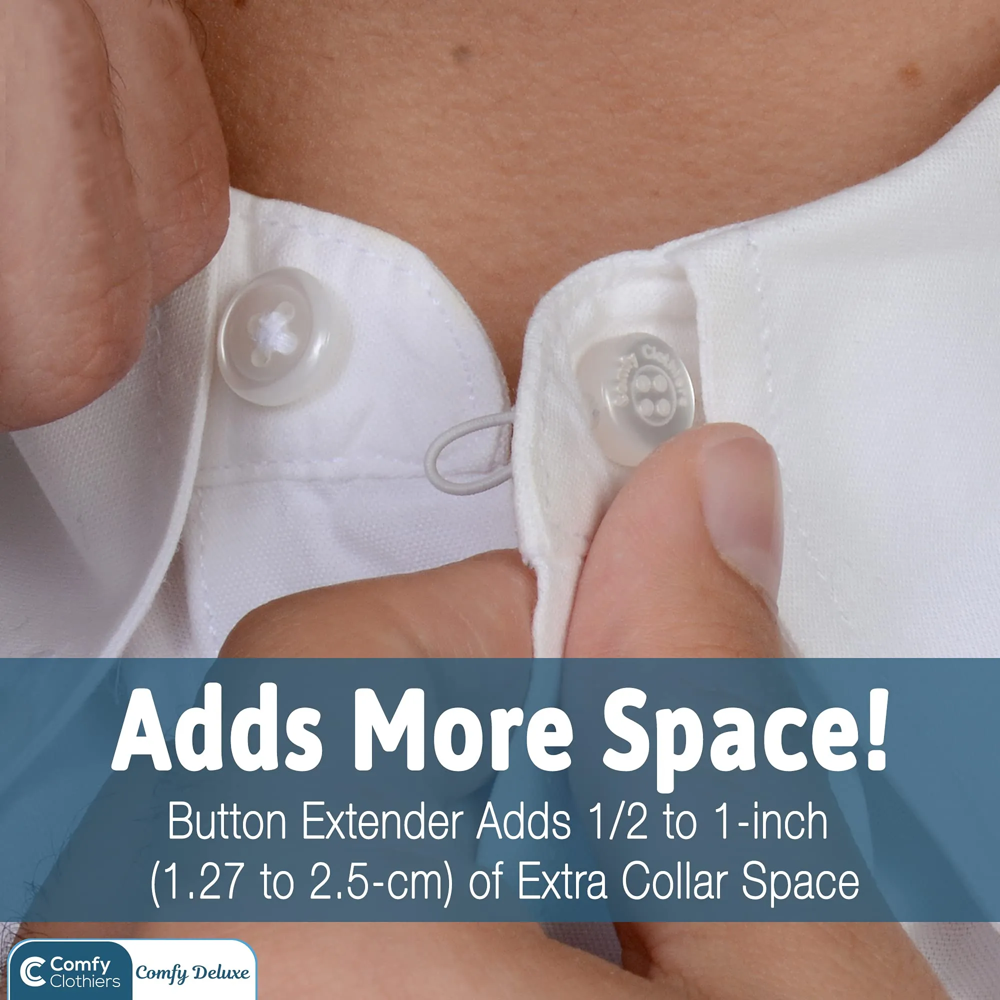 Comfy Deluxe Collar Extenders - Elastic Dress Shirt Neck Button Extender