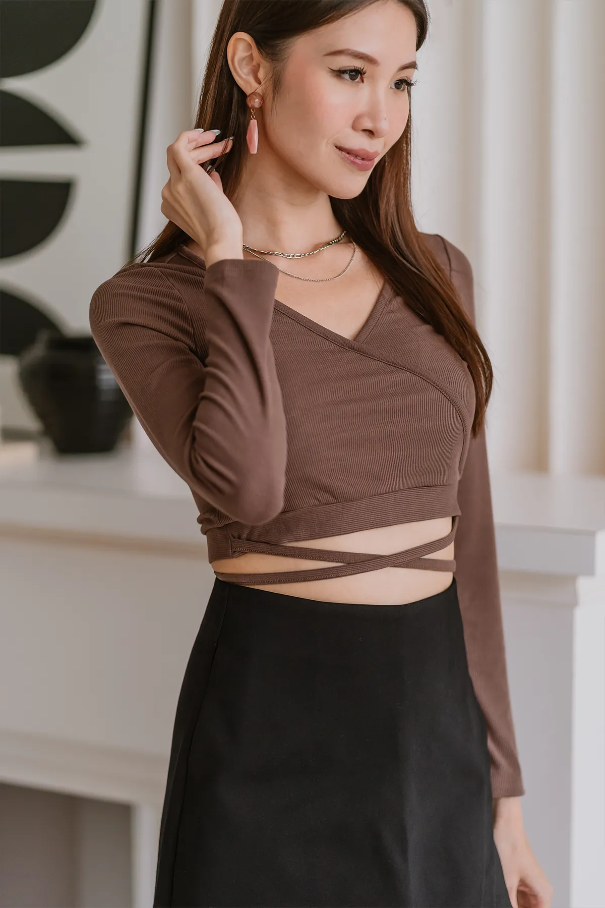 Cross My Heart Ribbed Knit Top (Mocha)